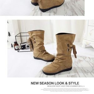 Mid-Calf soft canvas wedge boots
